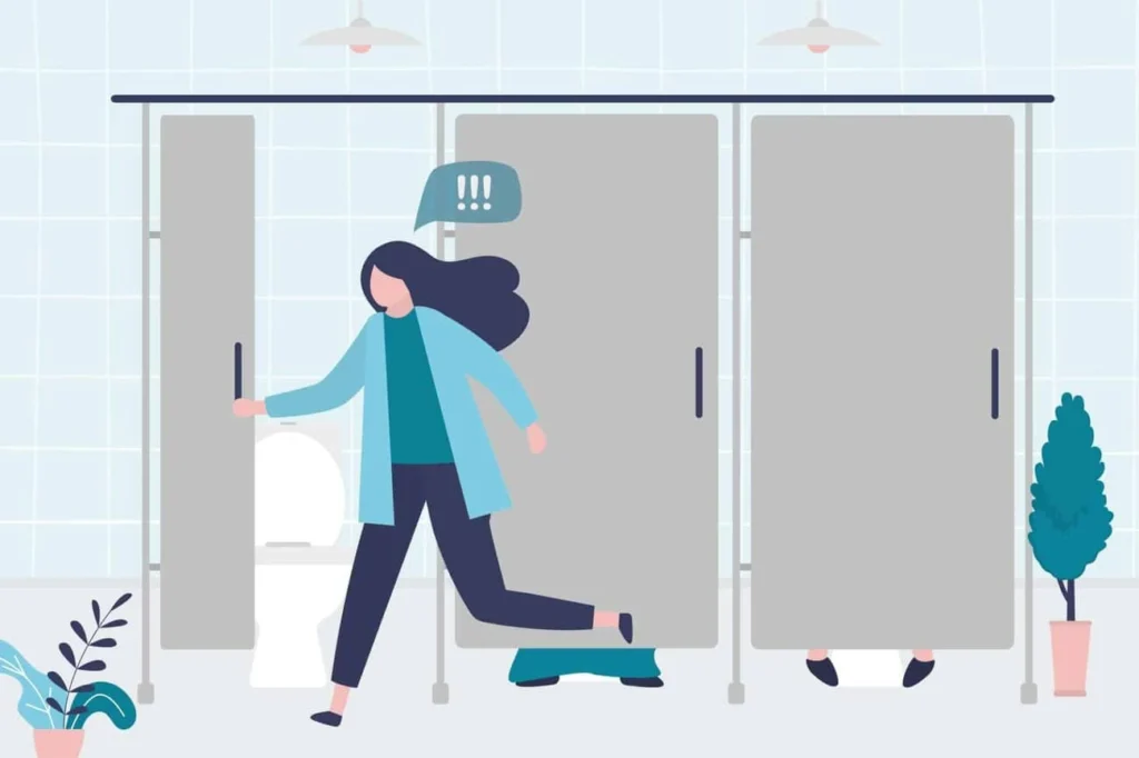graphic of Urine incontinence Dormer's Wells woman running to the toilet.