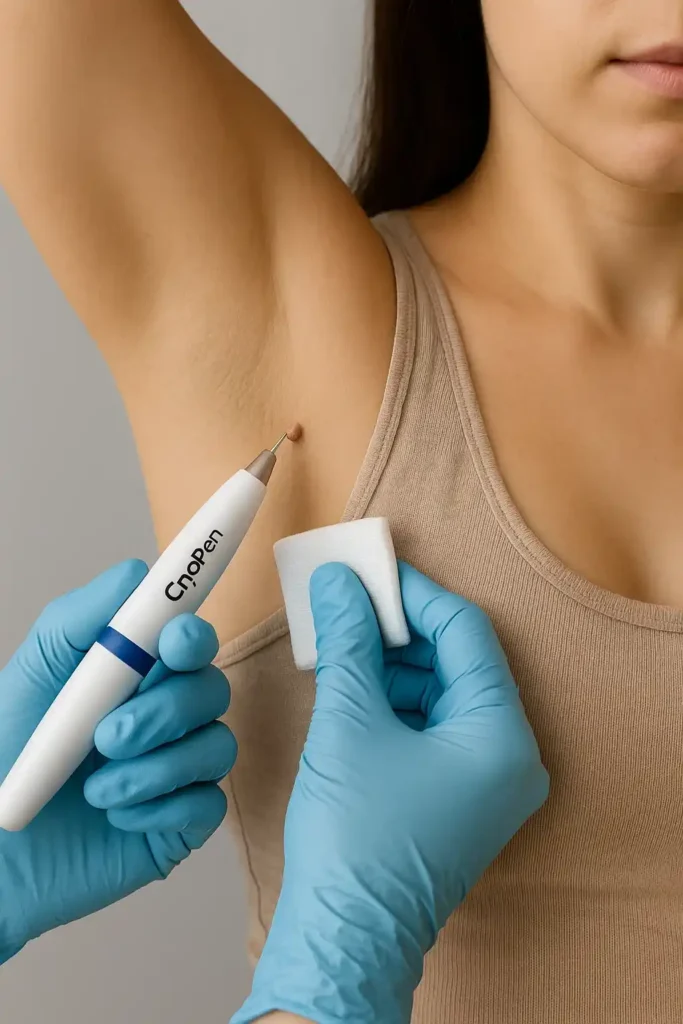 woman having cryopen to remove underarm skin tags Dormer's Wells